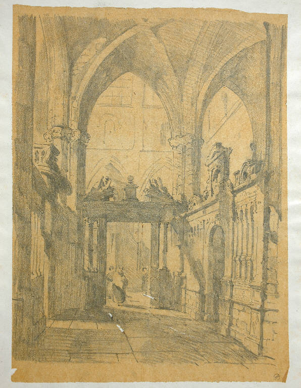 Interno di tempio gotico, Architetture (disegno) - ambito italiano (seconda metà sec. XIX)