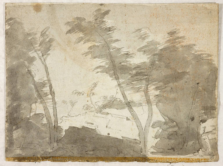 Scena raffigurante un bosco/ Schizzo per scena raffigurante un paesaggio, PAESAGGIO/ PAESAGGIO (disegno) di Vacca Angelo; Vacca Luigi (attr.; attr.) (secondo quarto sec. XIX)