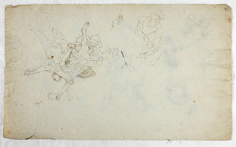 Studio per un angelo in volo e altra figura, FIGURA ALATA (disegno) di Vacca Luigi (secondo quarto sec. XIX)