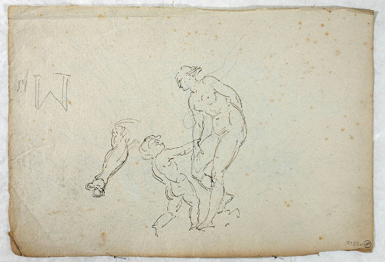 Schizzo per donna con bambino e arto, FIGURA FEMMINILE DISTESA CON BAMBINO (disegno) di Vacca Luigi (secondo quarto sec. XIX)