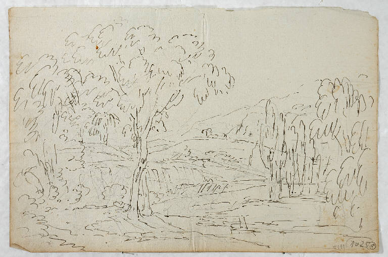 Scena raffigurante un paesaggio con alberi, PAESAGGIO CON ALBERI (disegno) di Vacca Luigi (sec. XIX)