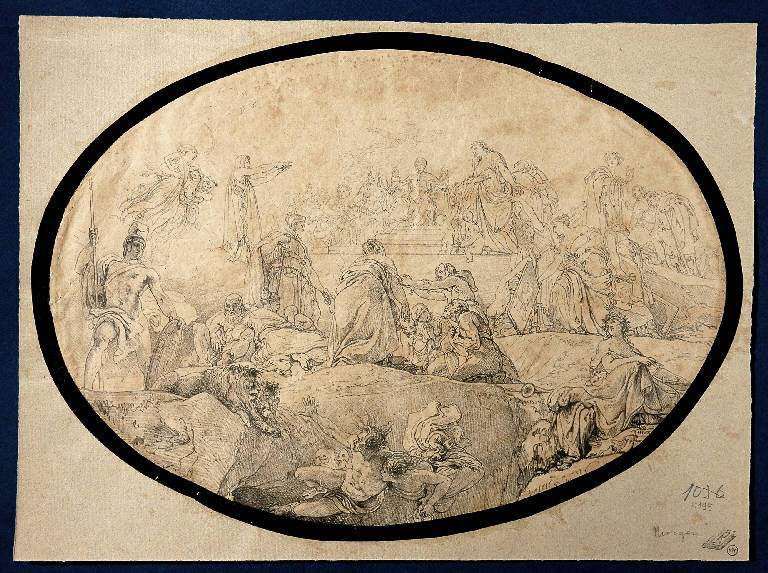 Ovale con scena allegorica, ALLEGORIA (disegno) di Morgari Paolo Emilio il Vecchio (attr.) (metà sec. XIX)