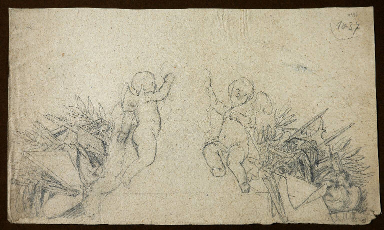 Scena allegorica con puttini, ALLEGORIA (disegno) di Morgari Paolo Emilio il Vecchio (attr.) (metà sec. XIX)