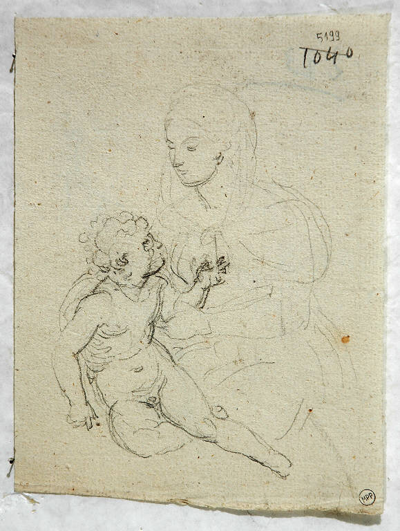 Madonna col bambino, MADONNA CON BAMBINO (disegno) di Morgari Paolo Emilio il Vecchio (attr.) (metà sec. XIX)