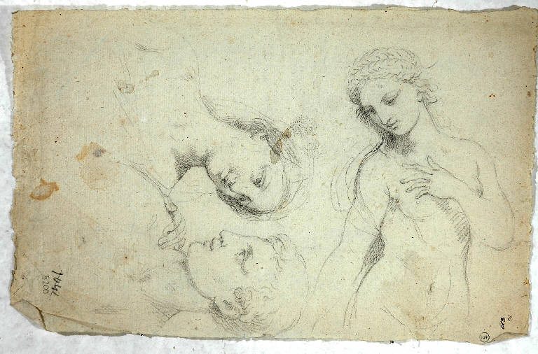 Studio per tre figure, FIGURA FEMMINILE E FIGURA MASCHILE NUDE (disegno) di Morgari Paolo Emilio il Vecchio (attr.) (metà sec. XIX)