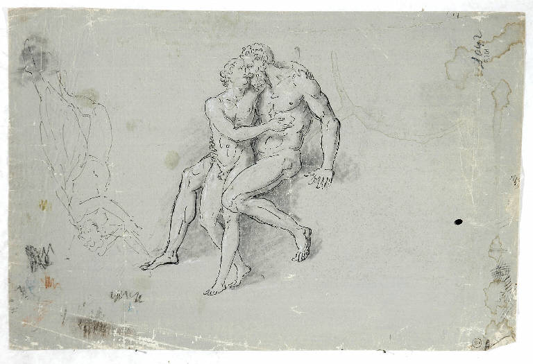 Due figure maschili abbracciate, FIGURE MASCHILI NUDE (disegno) di Morgari Paolo Emilio il Vecchio (attr.) (metà sec. XIX)