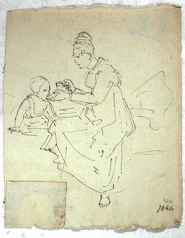 Madre che nutre il figlio, FIGURA DI GIOVANE DONNA CON BAMBINO (disegno) di Morgari Paolo Emilio il Vecchio (attr.) (metà sec. XIX)