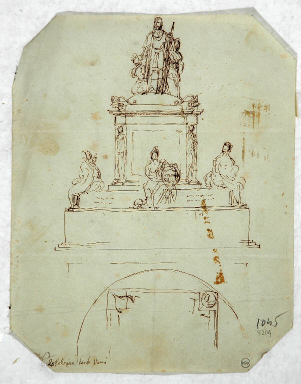 Studio per monumento con statue, MONUMENTO CON STATUE (disegno) di Morgari Paolo Emilio il Vecchio (attr.) (metà sec. XIX)