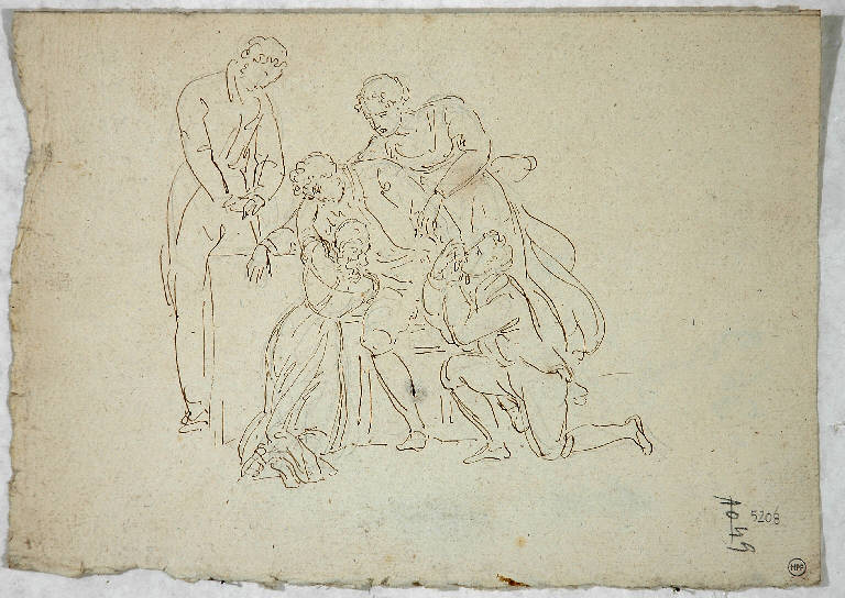 Gruppo con cinque figure, FIGURE FEMMINILI E MASCHILI (disegno) di Morgari Paolo Emilio il Vecchio (attr.) (metà sec. XIX)