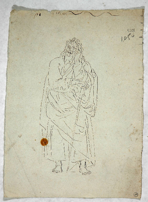 Figura maschile (S. Paolo ?), FIGURA MASCHILE (disegno) di Morgari Paolo Emilio il Vecchio (attr.) (metà sec. XIX)