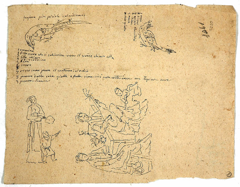 Studi di figure e animali, FIGURE MASCHILI IN COSTUME E ANIMALI (disegno) di Morgari Giuseppe (attr.) (sec. XIX)