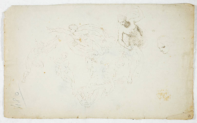 Studi di figure e di una testa, FIGURA FEMMINILE E FIGURE MASCHILI (disegno) di Morgari Paolo Emilio il Vecchio (attr.) (metà sec. XIX)