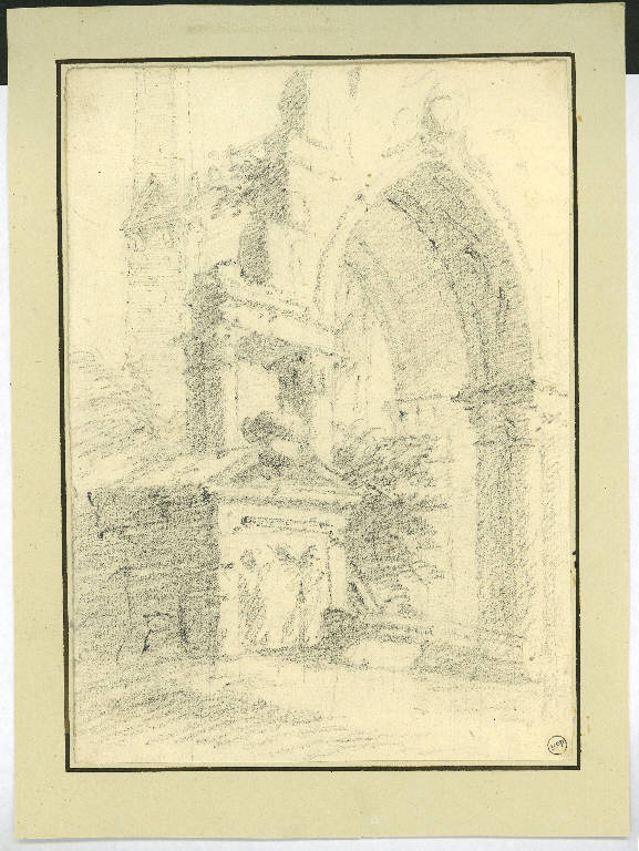 Arco diroccato con piccolo mausoleo, Architetture (disegno) - ambito italiano (primo quarto sec. XIX)