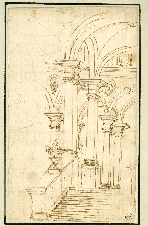 Studio di scalinata con successione di arcate, Architettura illusionistica (disegno) - ambito Italia settentrionale (ultimo quarto sec. XVIII)