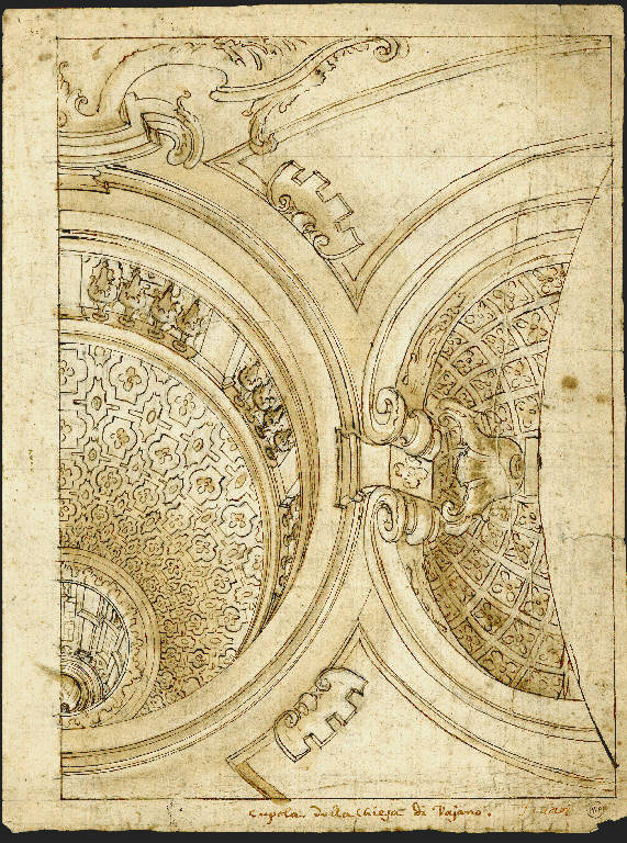 Scorcio della cupola della chiesa di Vajano, Decorazioni (disegno) - ambito italiano (seconda metà sec. XVIII)