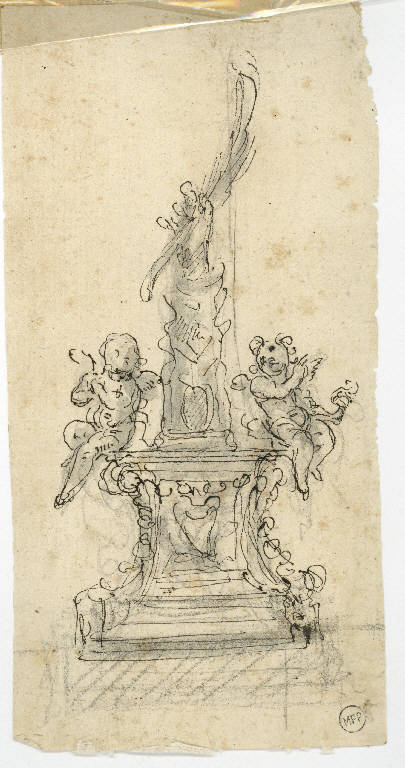 Studio per un reliquiario con putti, Reliquiario con putti (disegno) - ambito italiano (sec. XVIII)