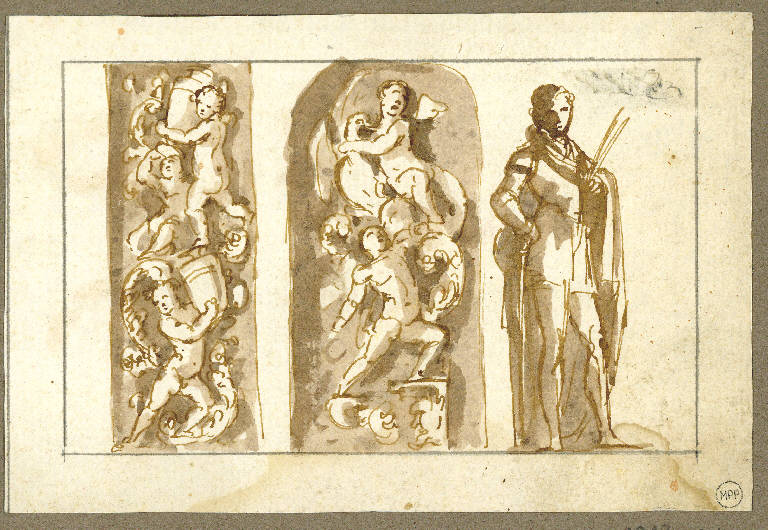 Tre studi di statue, Figure (disegno) - ambito italiano (sec. XVIII)