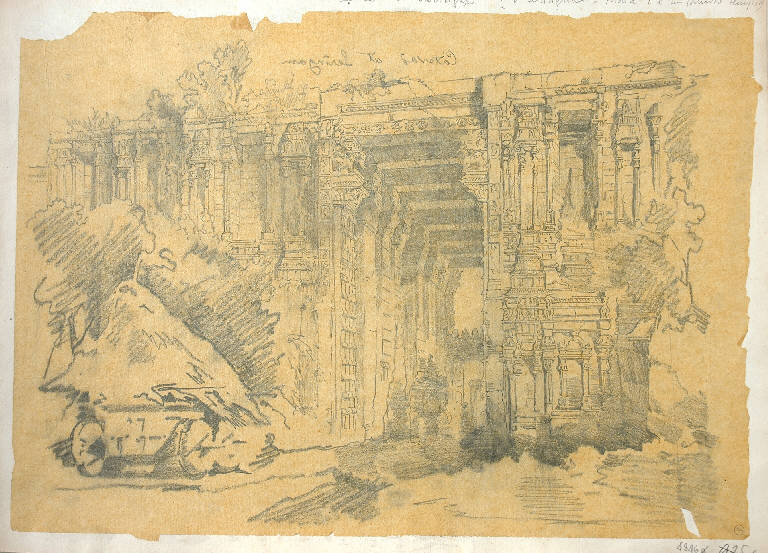 Tempio di Samigaar, Paesaggio con architetture (disegno) - ambito italiano (fine/inizio secc. XIX/ XX)