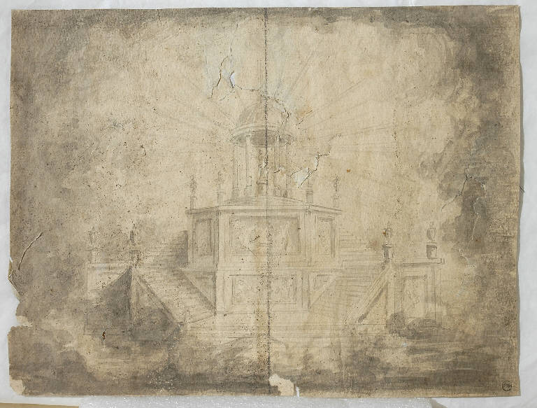 Tempietto con scalinate, Architetture (disegno) - ambito italiano (primo quarto sec. XIX)