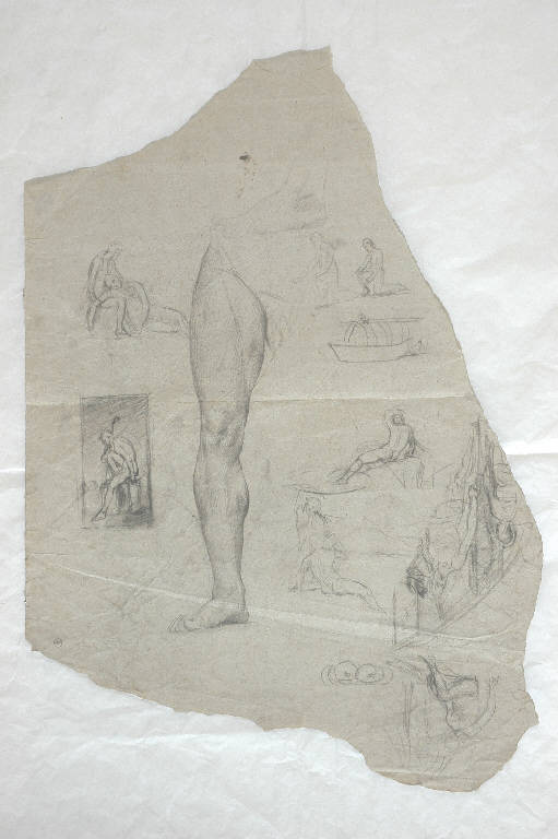 Schizzi di soggetto religioso e studi di figure, Deposizione di Cristo dalla croce/ Figure (disegno) di Morgari Luigi (attr.) (ultimo quarto sec. XIX)