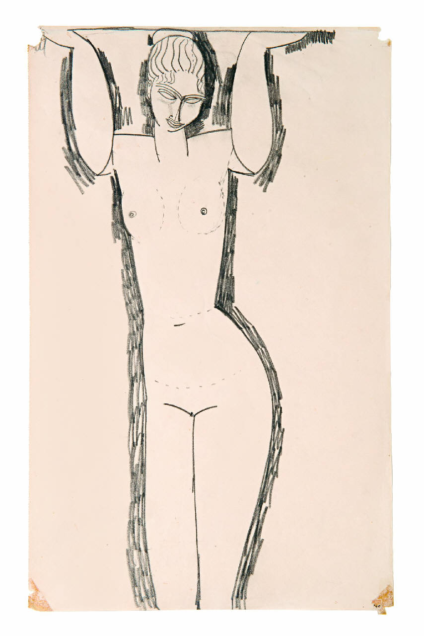 Cariatide, figura femminile (disegno) di Modigliani, Amedeo (primo quarto sec. XX)