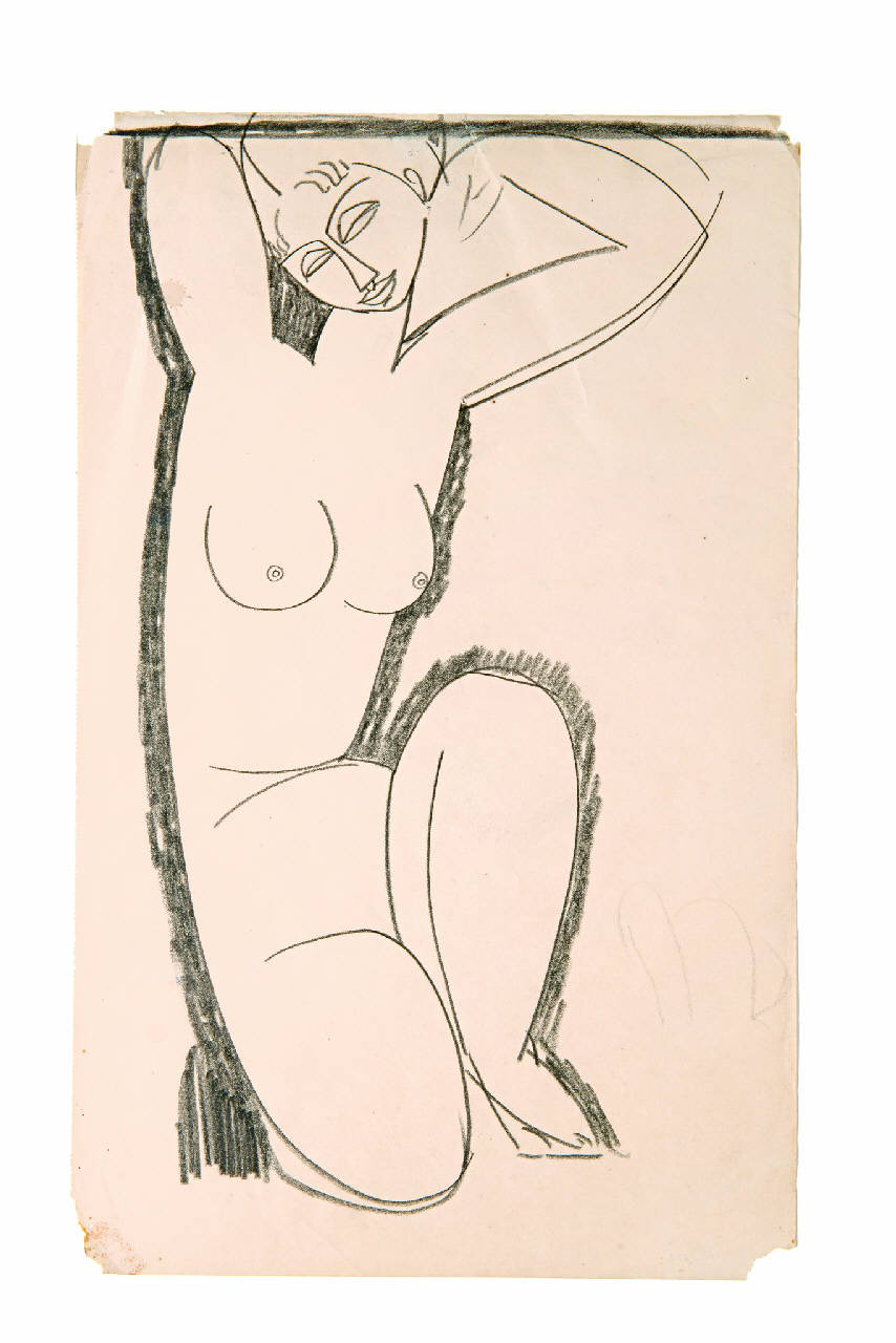 Cariatide accroupie, Cariatide (quasi in ginocchio), figura femminile (disegno) di Modigliani, Amedeo (primo quarto sec. XX)