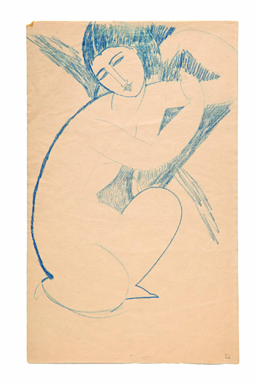 Cariatide (accroupie, main sur son épaule g.), Nudo accosciato, figura femminile (disegno) di Modigliani, Amedeo (sec. XX)