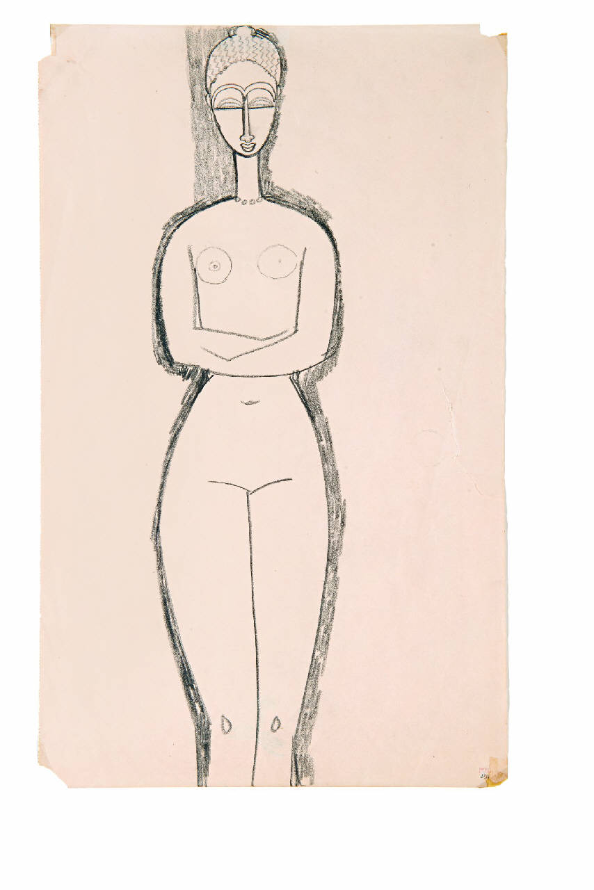 Nu debout (les bras croisés), Nu de femme debout, figura femminile (disegno) di Modigliani, Amedeo (primo quarto sec. XX)