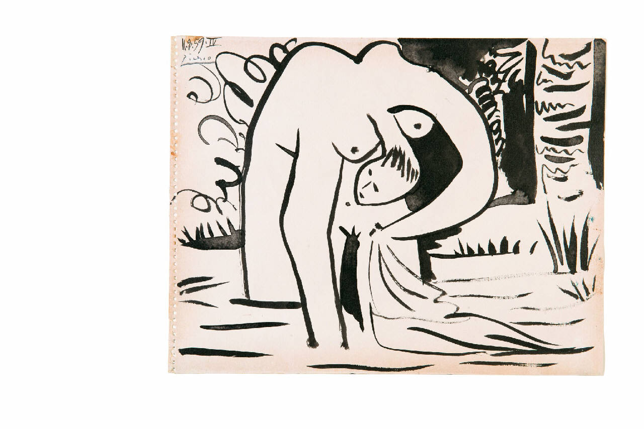 Étude pour la baigneuse, Les Déjeuners sur l'Herbe 11.8.1959, IV, figura femminile (disegno) di Picasso, Pablo (sec. XX)