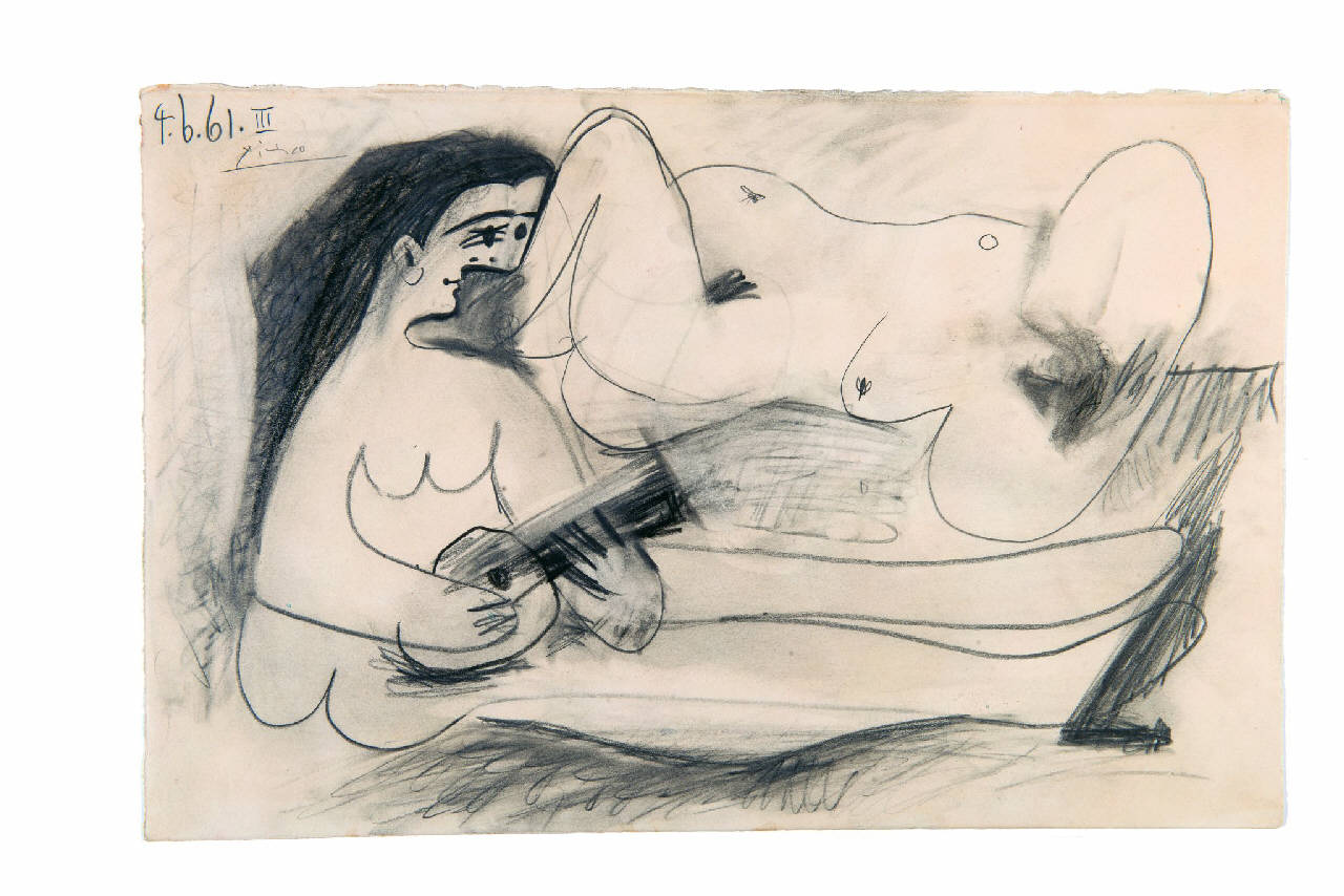 Deux femmes à la mandoline, Les déjeuners sur l'herbe: deux femmes à la mandoline, 4.6.1961, III, figure femminili (disegno) di Picasso, Pablo (sec. XX)