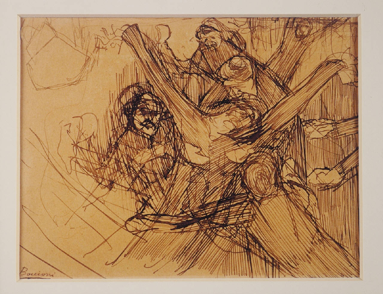 Studio per il lutto, figure maschili e femminili piangenti (disegno) di Boccioni, Umberto (sec. XX)