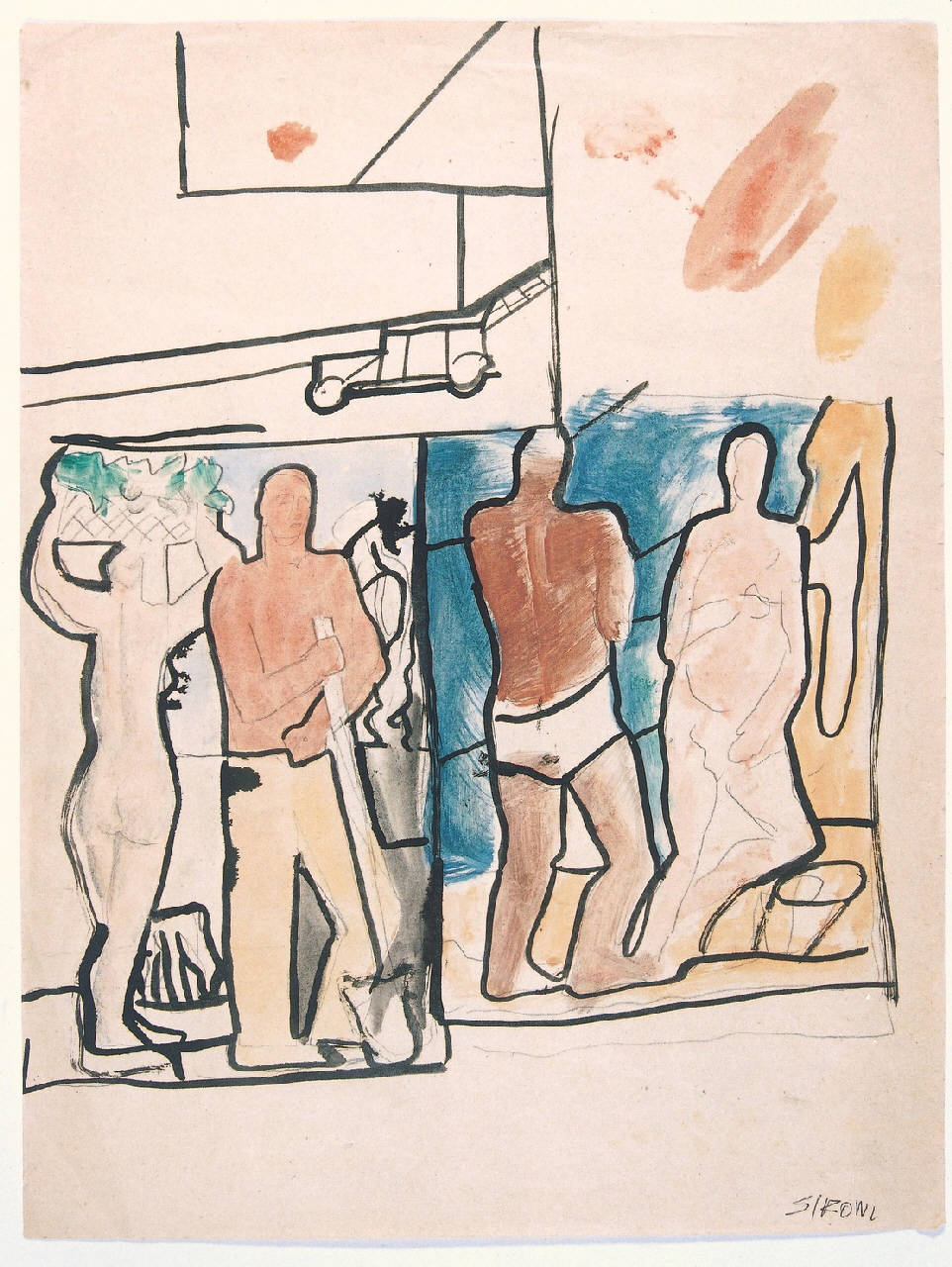 Studio per la vetrata "La carta del Lavoro", lavoratori (disegno) di Sironi, Mario (sec. XX)
