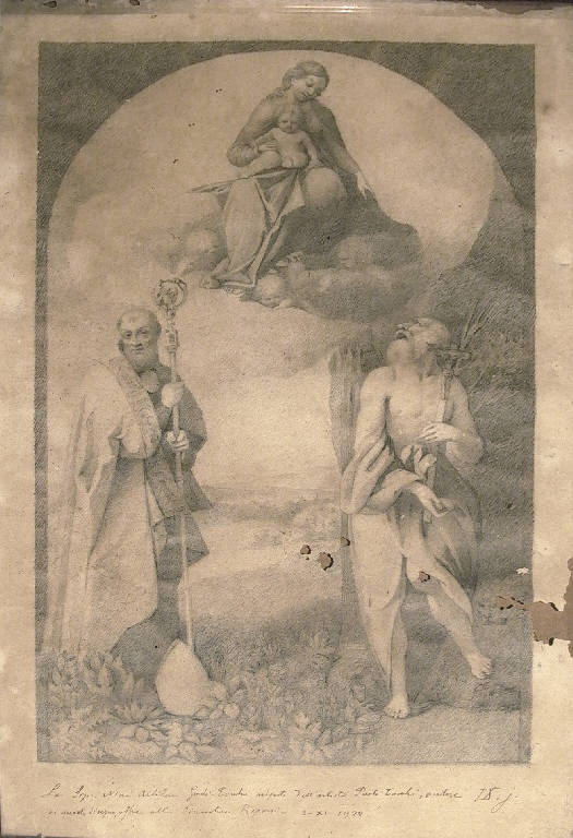 Madonna con Bambino, santo vescovo e san Girolamo (disegno) di Toschi Paolo (sec. XIX)