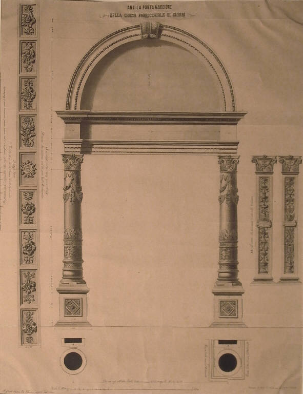 Antica porta maggiore della chiesa parrocchiale di Chiari, Disegno e rilievi dell'antica porta maggiore della chiesa parrocchiale di Chiari (disegno) di Raffaglio Cesare (ultimo quarto sec. XIX)