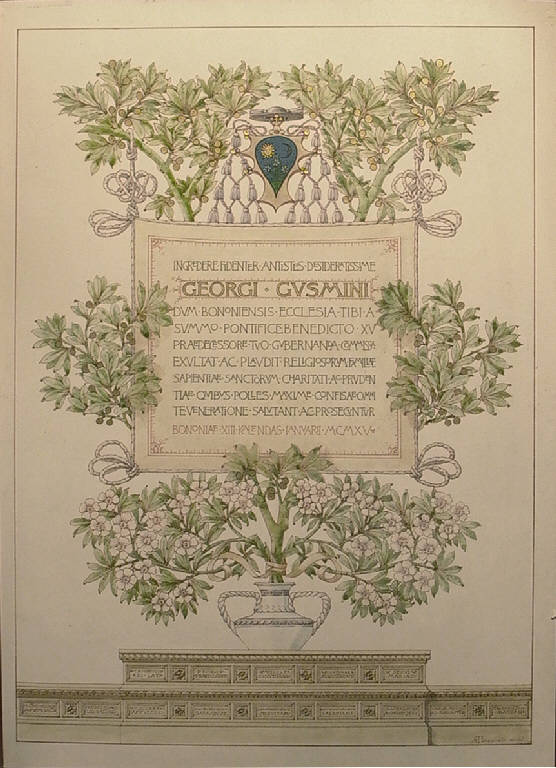 Diploma d'onore per il cardinale Giorgio Gusmini (disegno) di Pasquinelli A. (sec. XX)