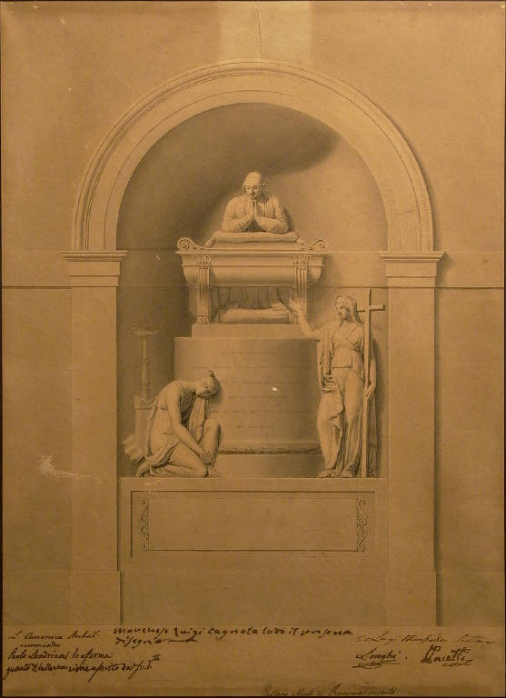 Monumento sepolcrale in onore di Stefano Antonio Morcelli da erigersi nella Parrocchiale di Chiari (disegno) di Monti Gaetano Matteo (sec. XIX)