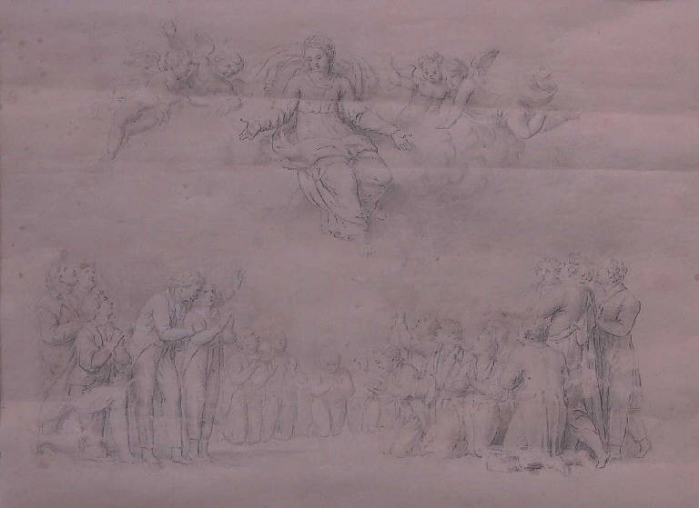 Fanciulli davanti alla Madonna (disegno) di Teosa Giuseppe (secondo quarto sec. XIX)
