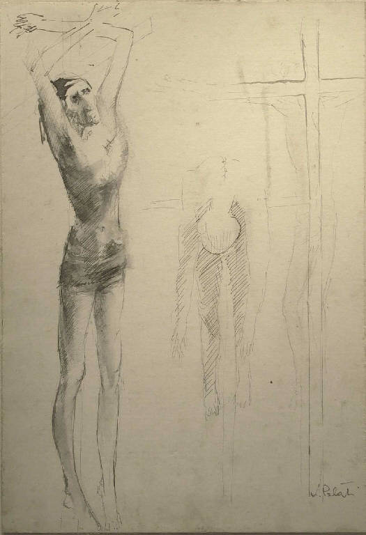 Studio per crocifisso (disegno) di Pelati Vittorio (terzo quarto sec. XX)
