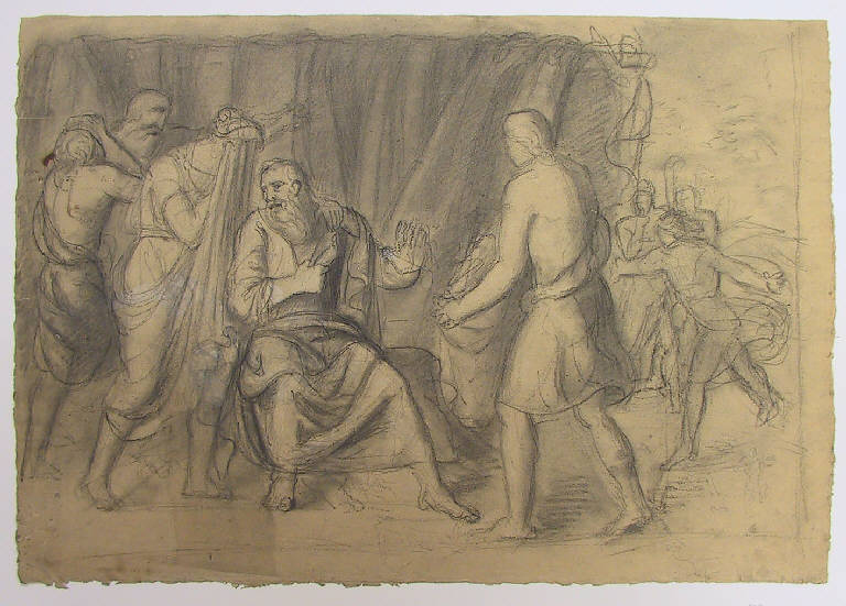Piedi/ Fabrizio rifiuta i doni di Pirro (?) (disegno) di Ligari Angelo (sec. XIX)