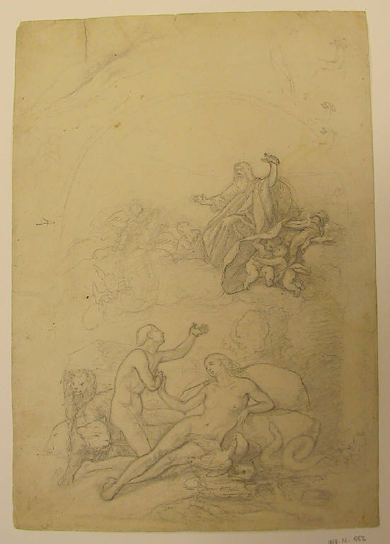Adamo ed Eva rimproverati da Dio (?) (disegno) di Ligari Angelo (sec. XIX)