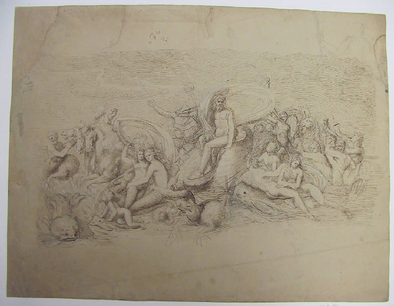 Nettuno tra Nereidi e Tritoni (disegno) di Ligari Angelo (sec. XIX)