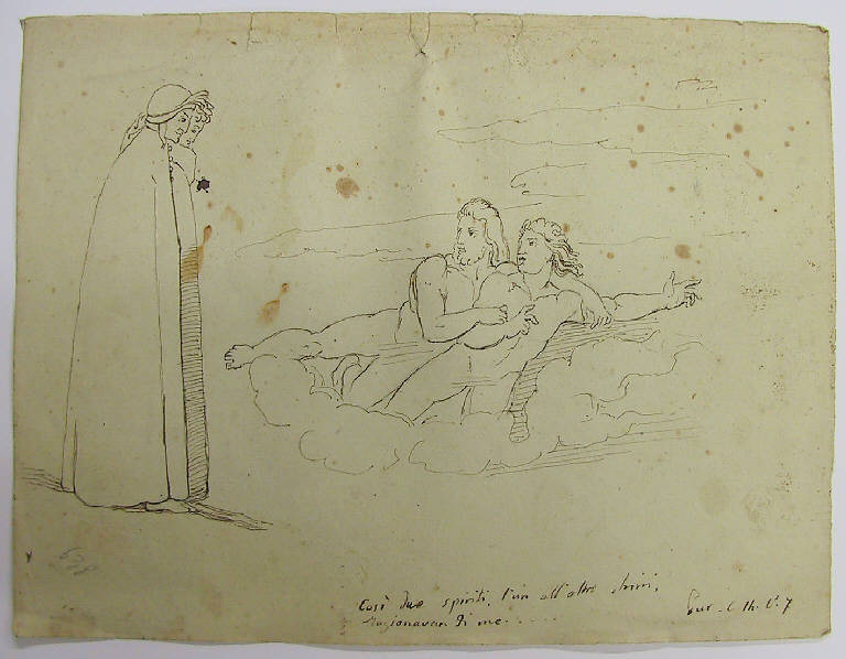 Episodio della Divina Commedia: incontro con Guido del Duca e Rinieri de' Calboli (disegno) di Ligari Angelo (sec. XIX)