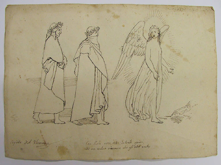 Episodio della Divina Commedia: salita al terzo girone del purgatorio/ Dante, mani (disegno) di Ligari Angelo (sec. XIX)