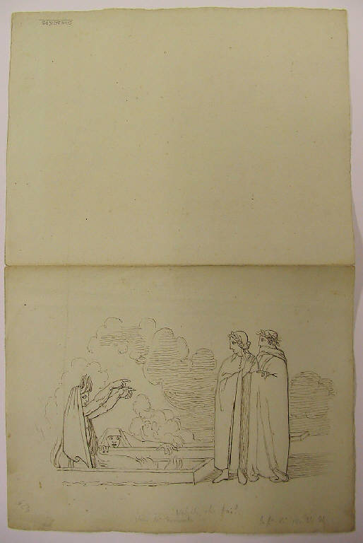 Episodio della Divina Commedia: Farinata degli Uberti/ La citta' di Dite (disegno) di Ligari Angelo (sec. XIX)