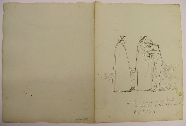 Episodio della Divina Commedia: incontro con Sordello/ San Giovanni esamina Dante (disegno) di Ligari Angelo (sec. XIX)