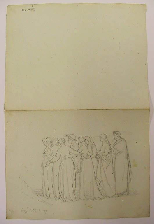 Episodio della Divina Commedia: Dante condotto all'Eunoè/ Figura femminile seduta (disegno) di Ligari Angelo (sec. XIX)
