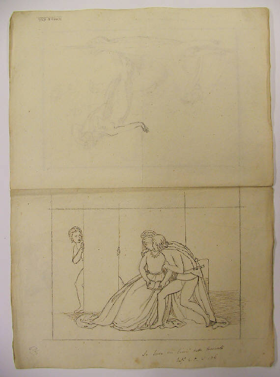 Episodio della Divina Commedia: Paolo e Francesca spiati/ Svenimento di Dante (disegno) di Ligari Angelo (sec. XIX)