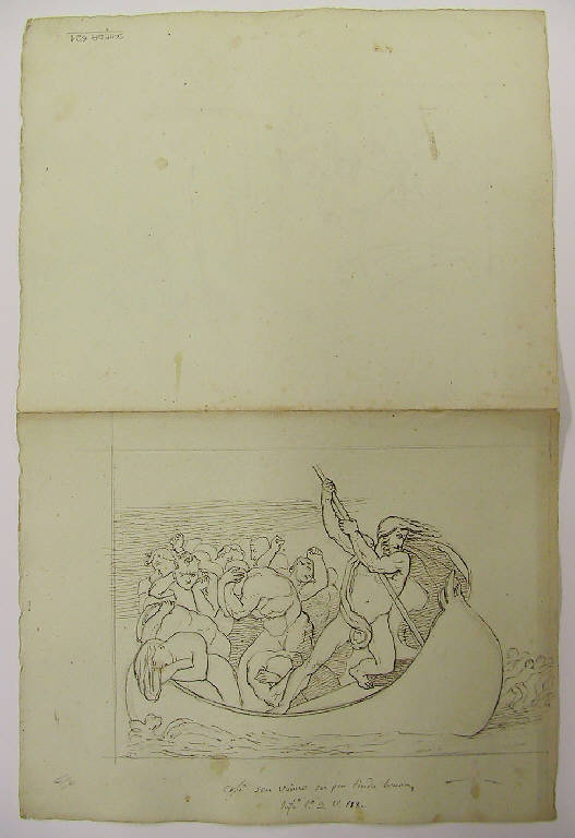 Episodio della Divina Commedia: la barca di Caronte/ Cristo al limbo (disegno) di Ligari Angelo (sec. XIX)