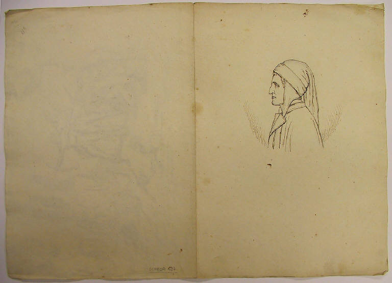 Episodio della Divina Commedia: ritratto di Dante/ Diana e le Ninfe (disegno) di Ligari Angelo (sec. XIX)