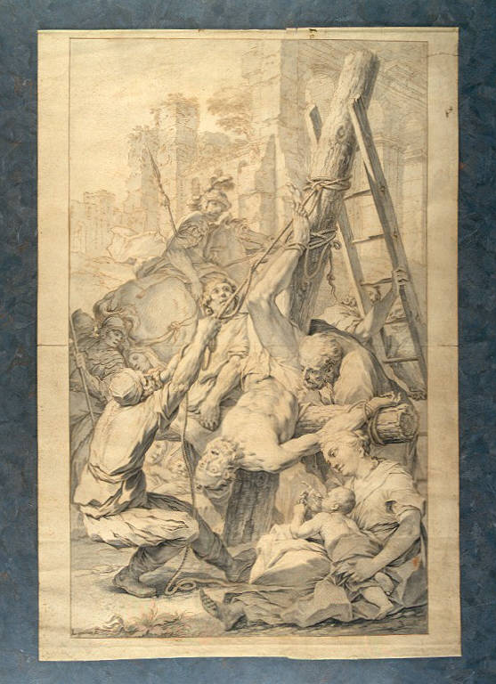 Crocifissione di San Pietro (disegno) di Ligari Giovanni Pietro (sec. XVIII)